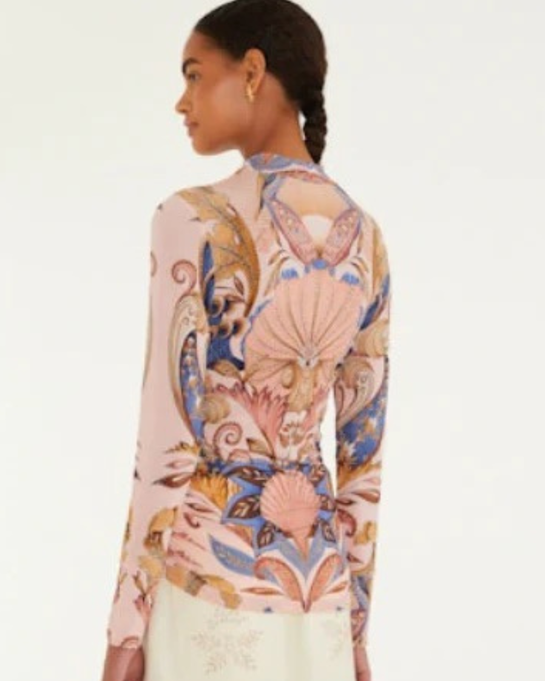 Sea Garden Scarf Jersey Blouse in Soft Pink by FARM Rio