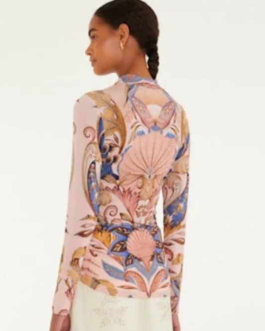 Sea Garden Scarf Jersey Blouse in Soft Pink by FARM Rio