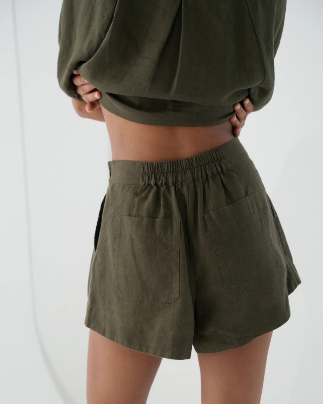 Gaia Linen Shorts in Khaki by Lilly Pilly
