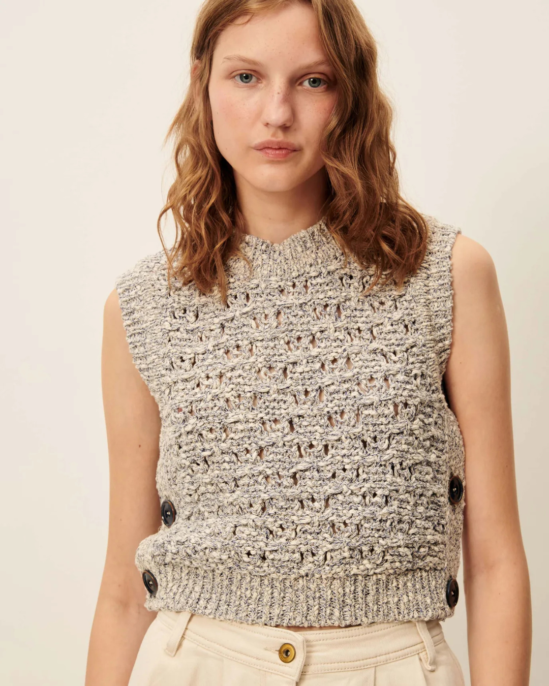 Maranhao Sleeveless Jumper in Whiblue by Sessùn