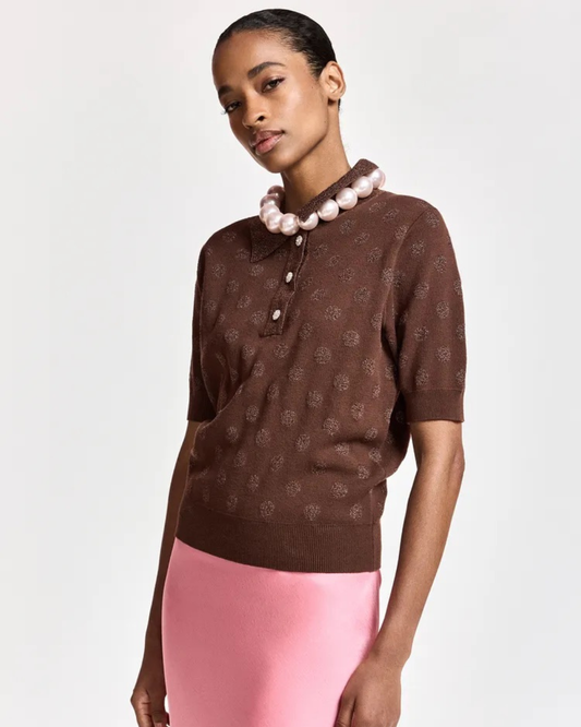 Krab Dotted Polo Top in Bear Me by Essentiel Antwerp