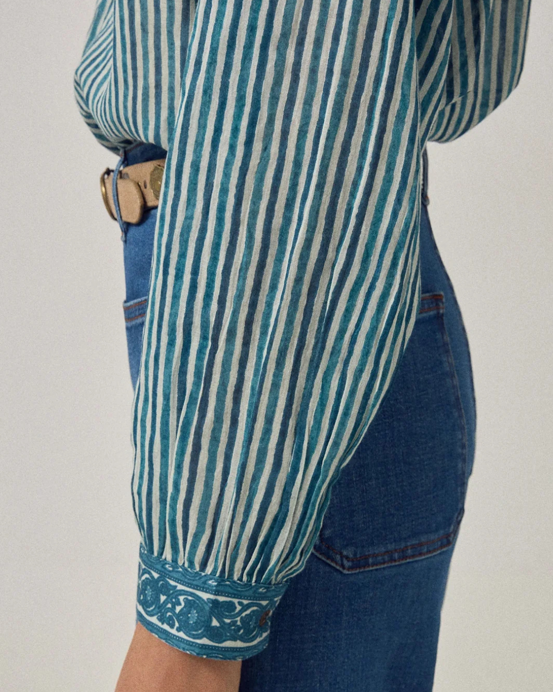 Maria Shirt in Blue Ink Stripe by Maison Hotel