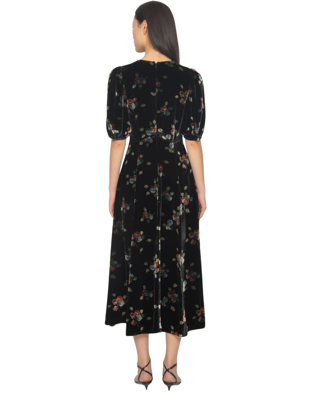Leda Velvet Puff Sleeve Midi Dress in Black by Sea NY