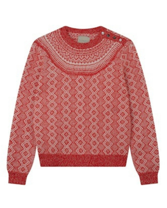 Jacquard Yoke Crew in Ruby & Angel by Jumper 1234