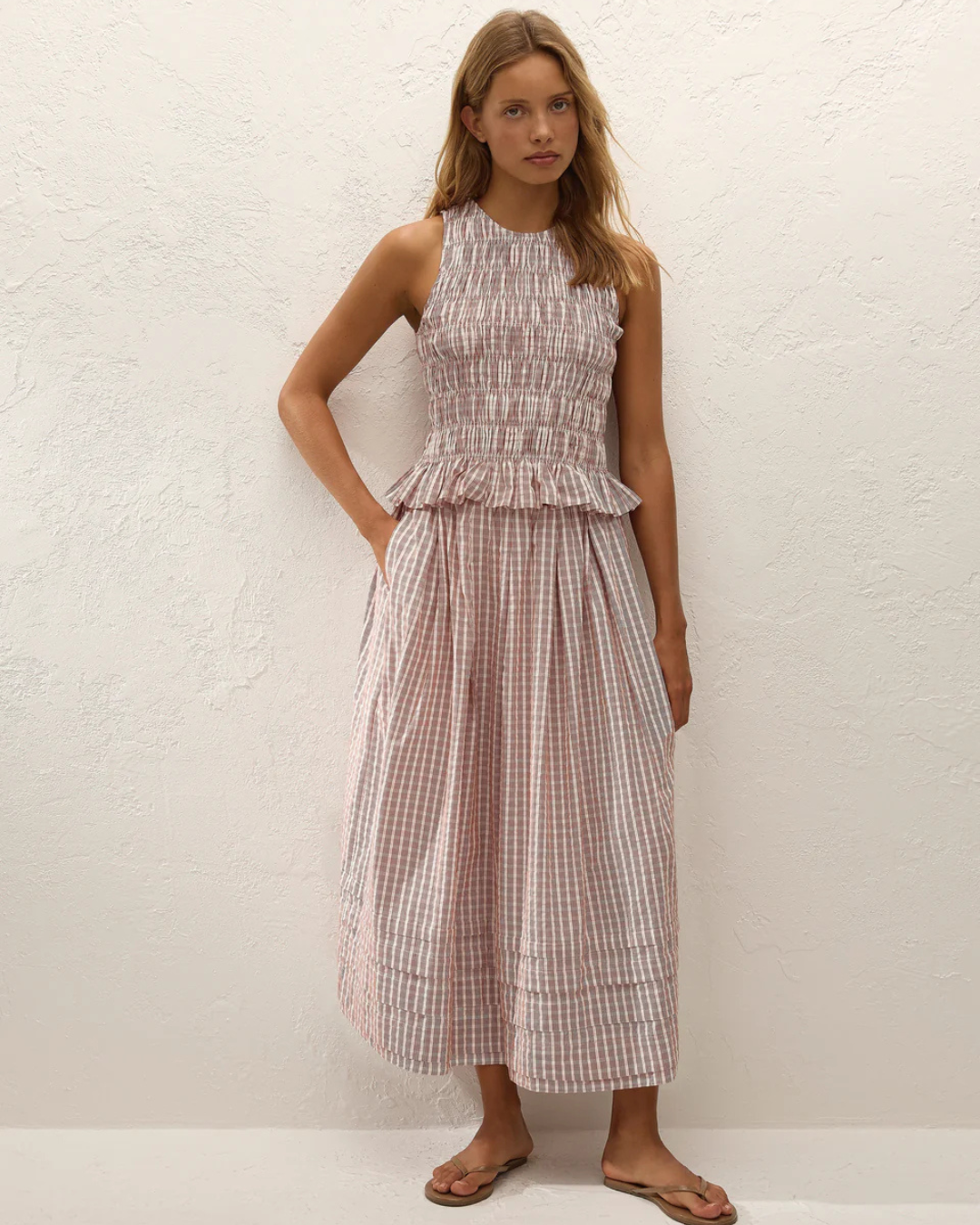 Cales Top in Paloma Check Cinnamon White by Faithfull the Brand