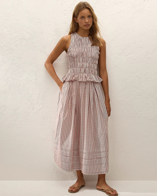 Cales Top in Paloma Check Cinnamon White by Faithfull the Brand
