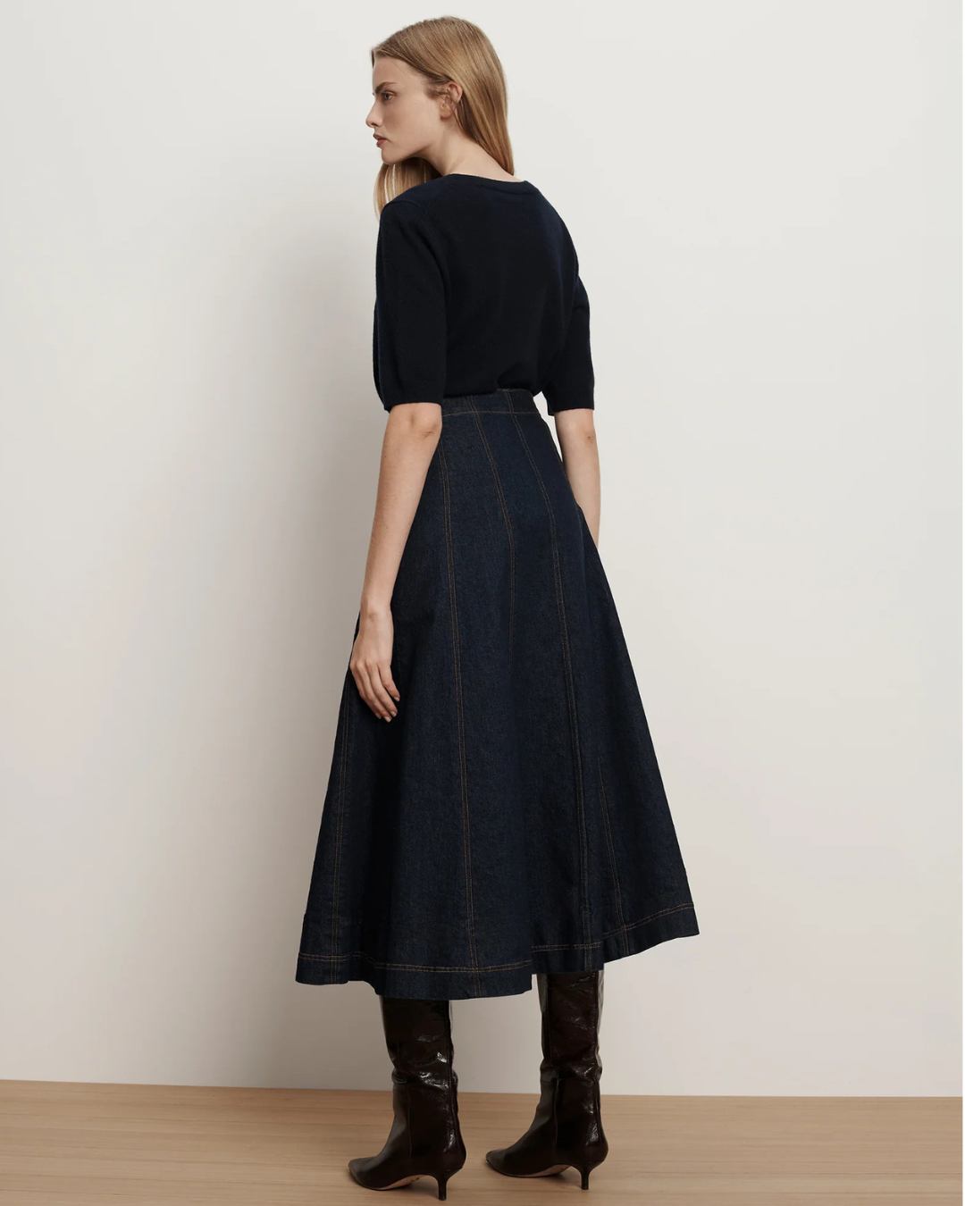 Alix Circle Skirt in Indigo Rinse by Veronica Beard