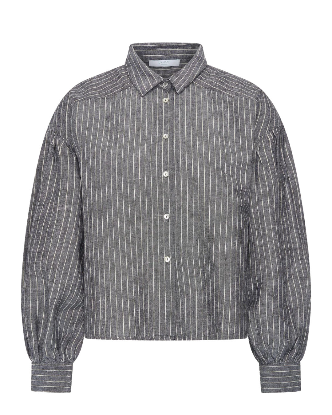 Sarah Short Thin Stripe Blouse in Ash Grey Stripe by by-bar