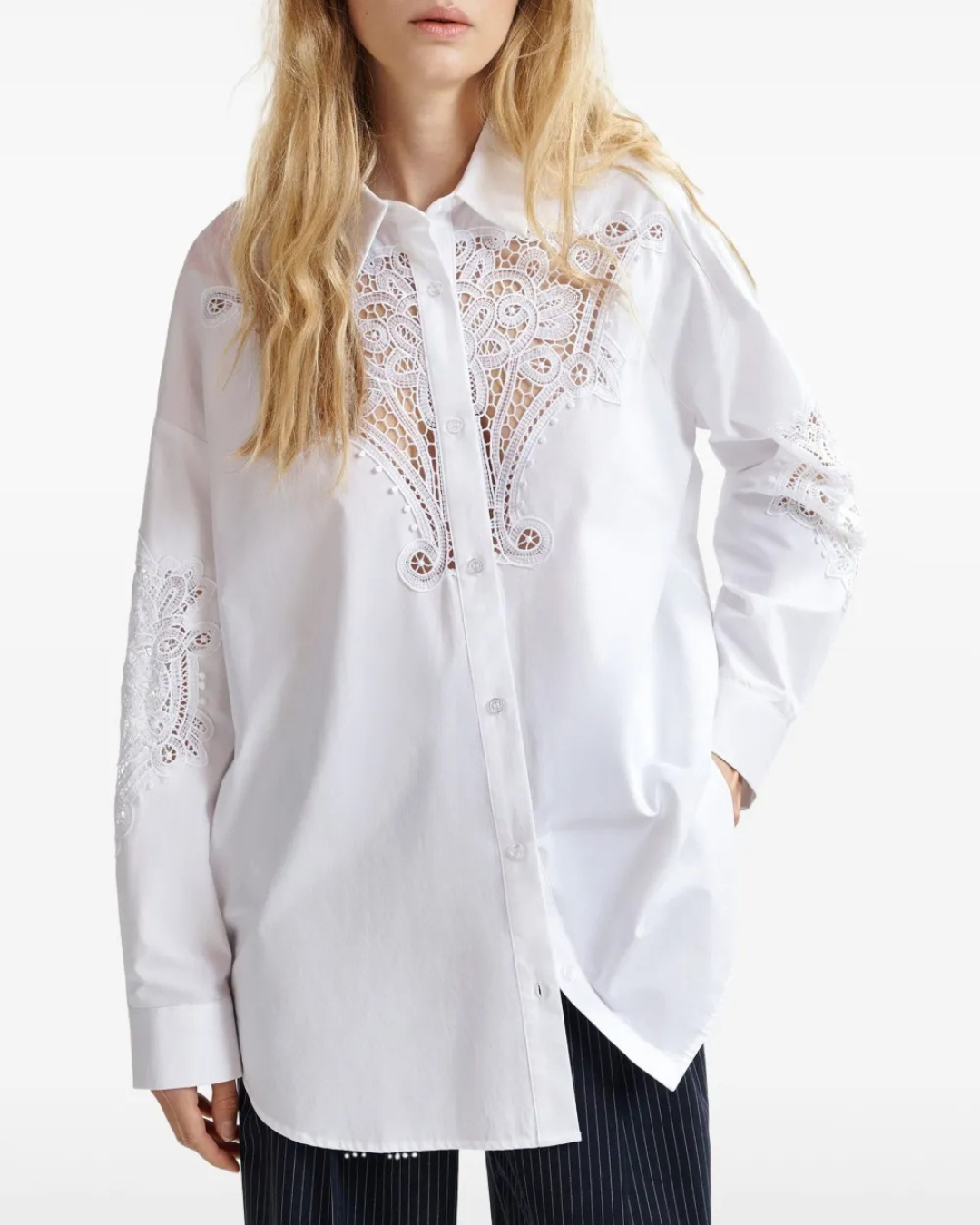 Hoofd Lace Panelled Shirt in White by Essentiel Antwerp