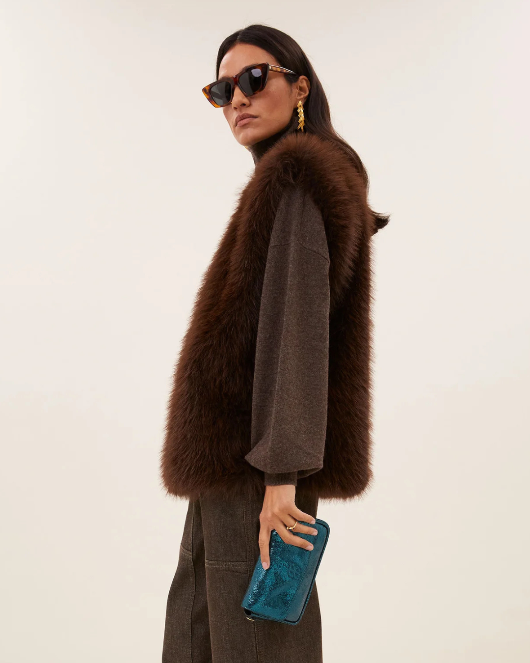 Mona Faux Fur Gilet in Dark Brown by by-bar