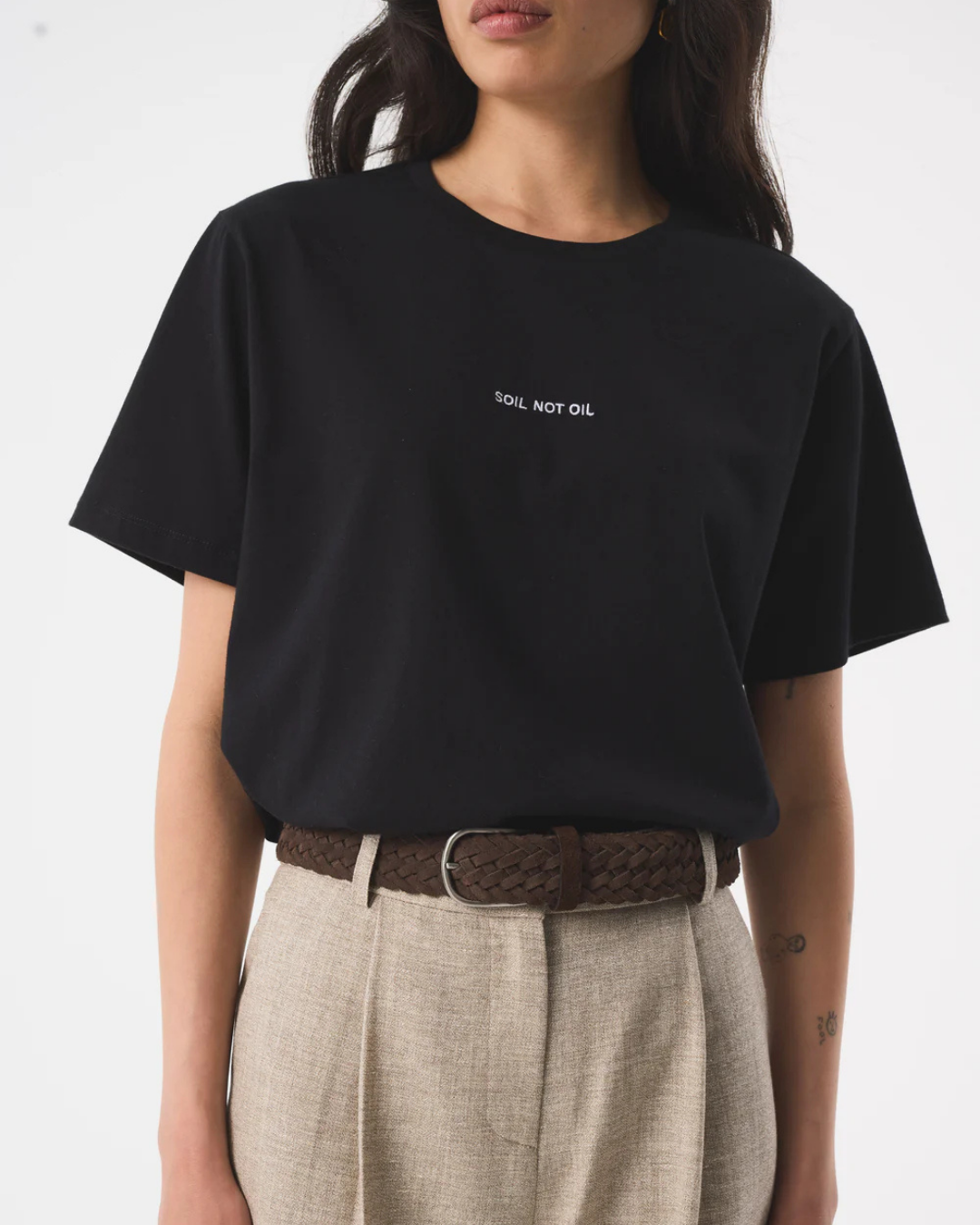 Adria 'Soil Not Oil' T-Shirt in Black by AKYN