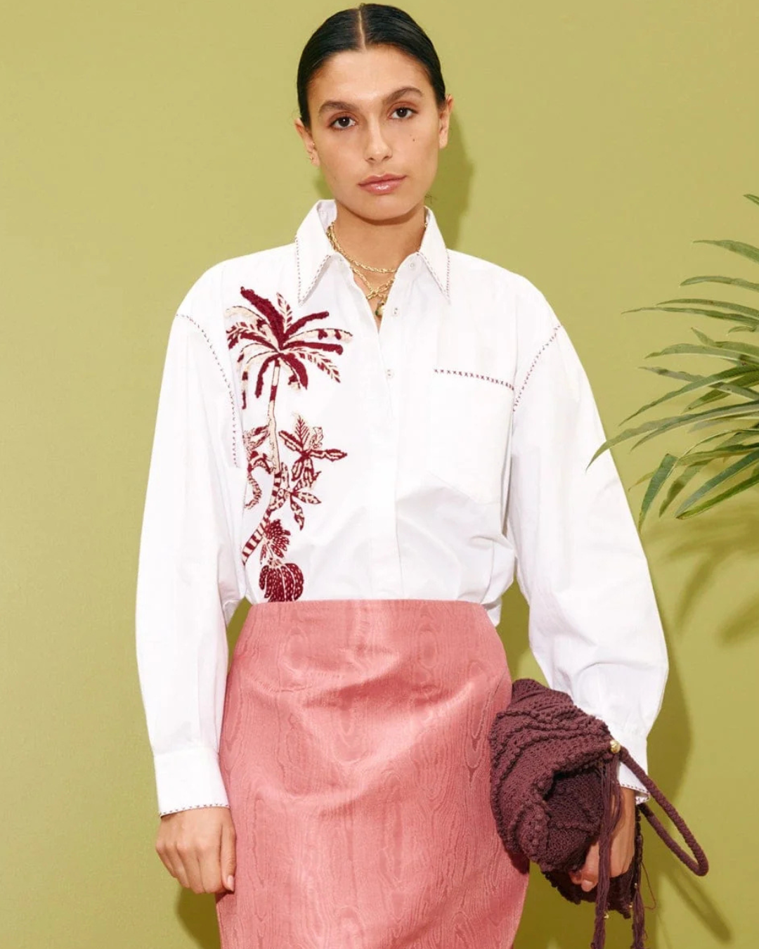 Odie Embroidered Shirt in Ivory by Alemais
