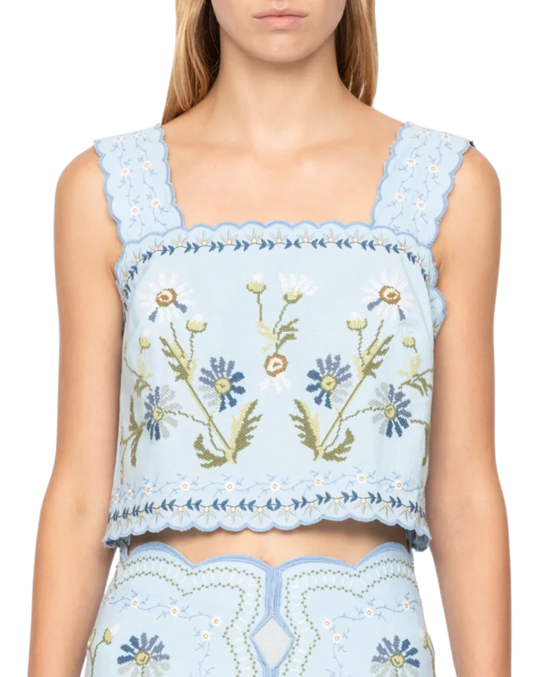 Audra Embroidery Tank Top in Blue by Sea NY