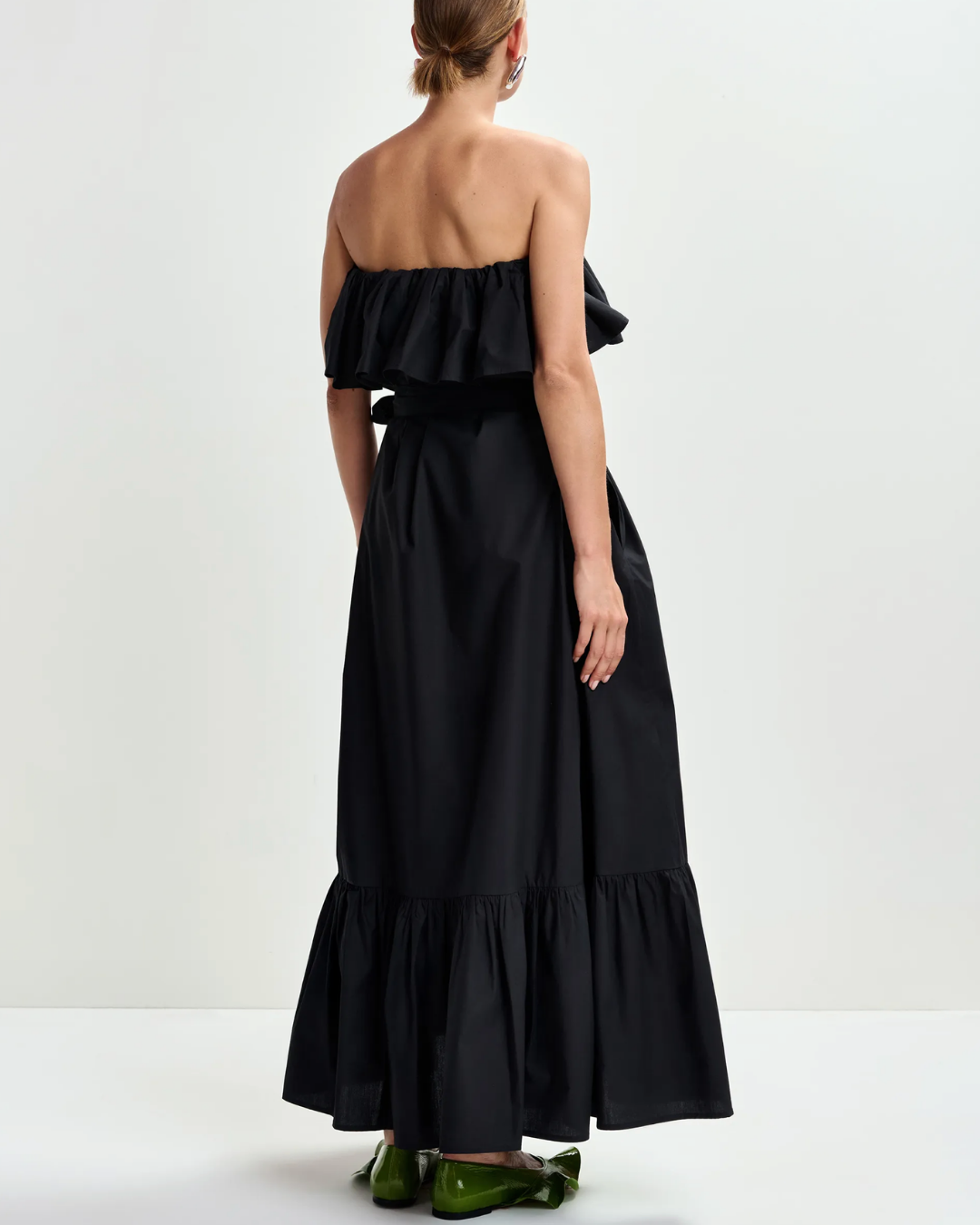 Joyce Belted Ruffle Dress in Black by Essentiel Antwerp