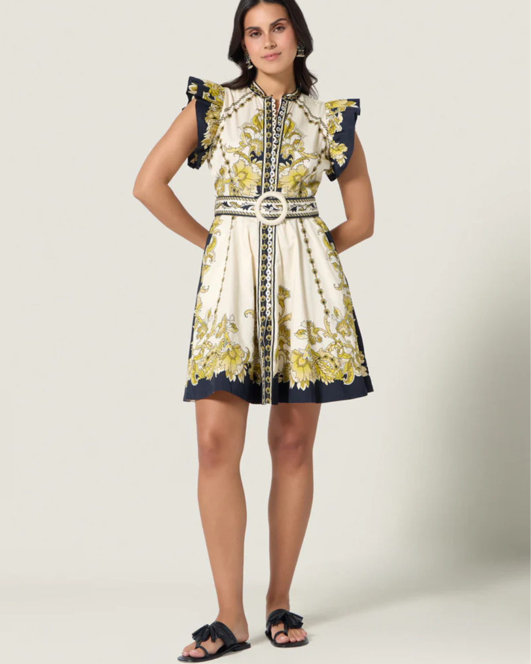 Baroness Floral Dress in Black & Gold by Scarlett Poppies