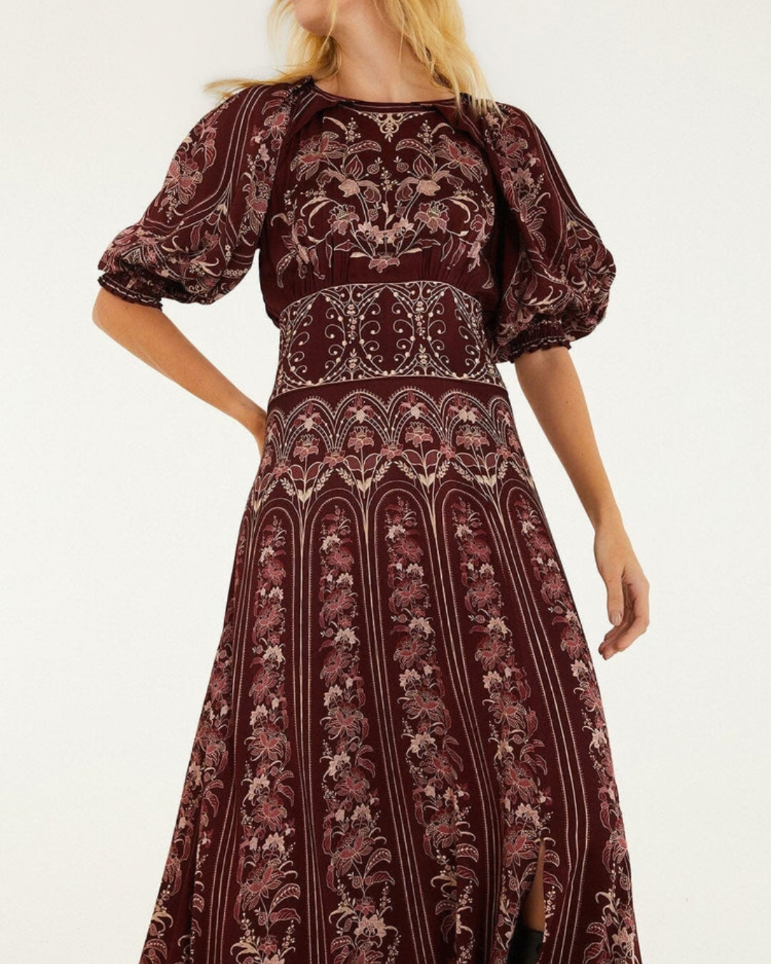 Liz Balloon Sleeve Maxi Dress in Burgundy by Farm Rio
