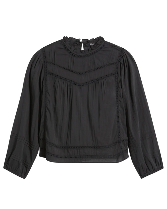 Reyna Lace Inset Cotton Peasant Top in Black by Rails