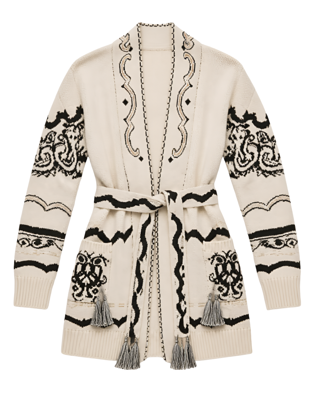 Guri Cardigan in Vanilla with Black Onyx by Scarlett Poppies