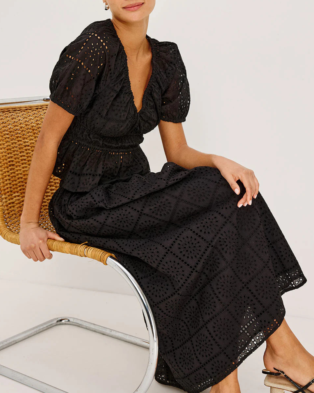 Dax Skirt in Black Grid Embroidery by Rails