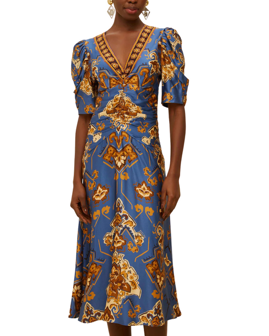 Blue Ornament Floral Midi Dress by Farm Rio