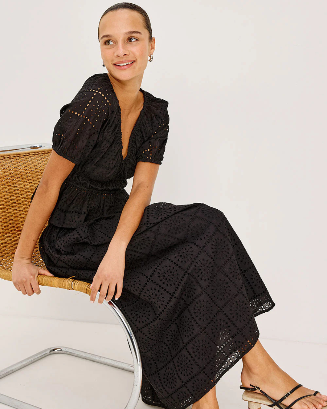 Argenta Top in Black Grid Embroidery by Rails