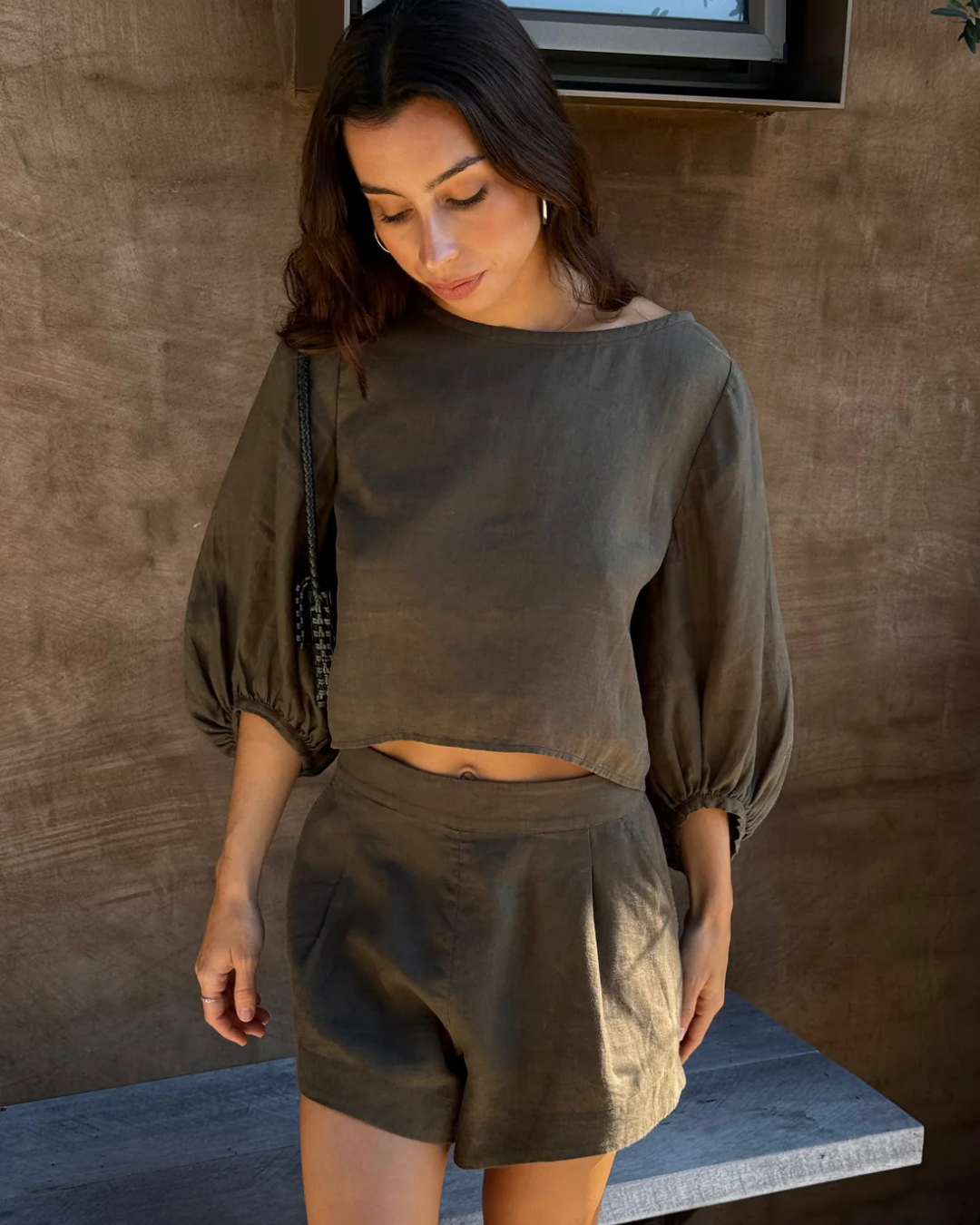 Demi Linen Top in Khaki by Lilly Pilly