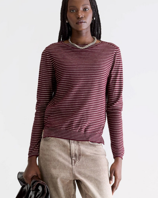 Gop Boatneck Sweater in Burgundy Stripe by Bellerose