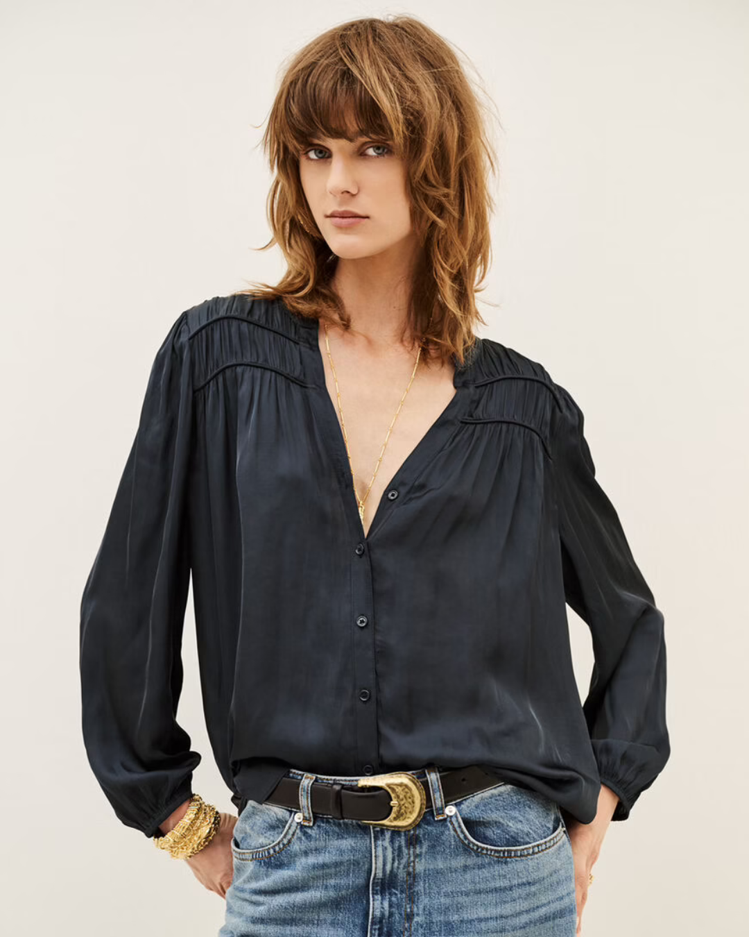 Cessia Blouse in Navy by BA&SH
