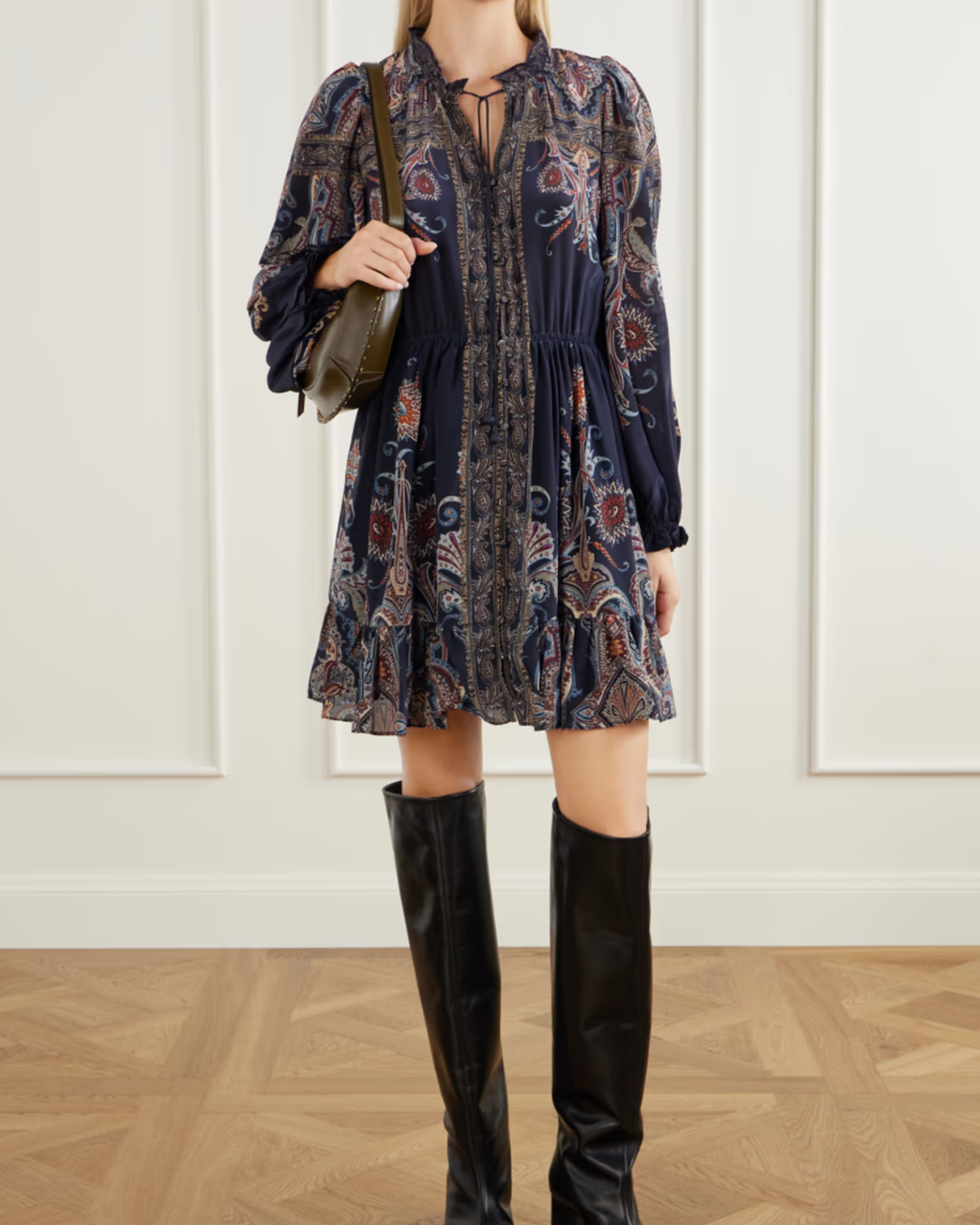 Hyacinth Print Long Sleeve Mini Dress in Navy by Sea NY