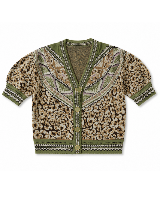 Leopard Knit Short Sleeve Cardigan by Farm Rio