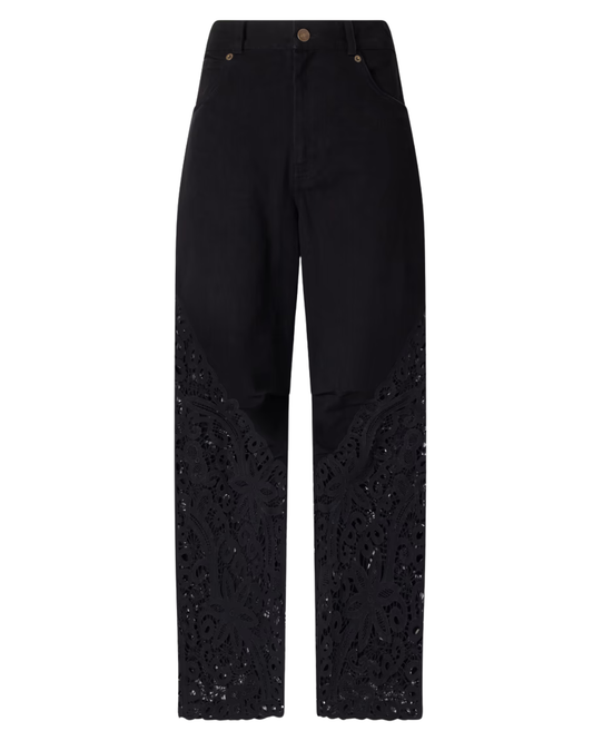 Shiloh Embroidered High Rise Jeans in Black by Sea NY