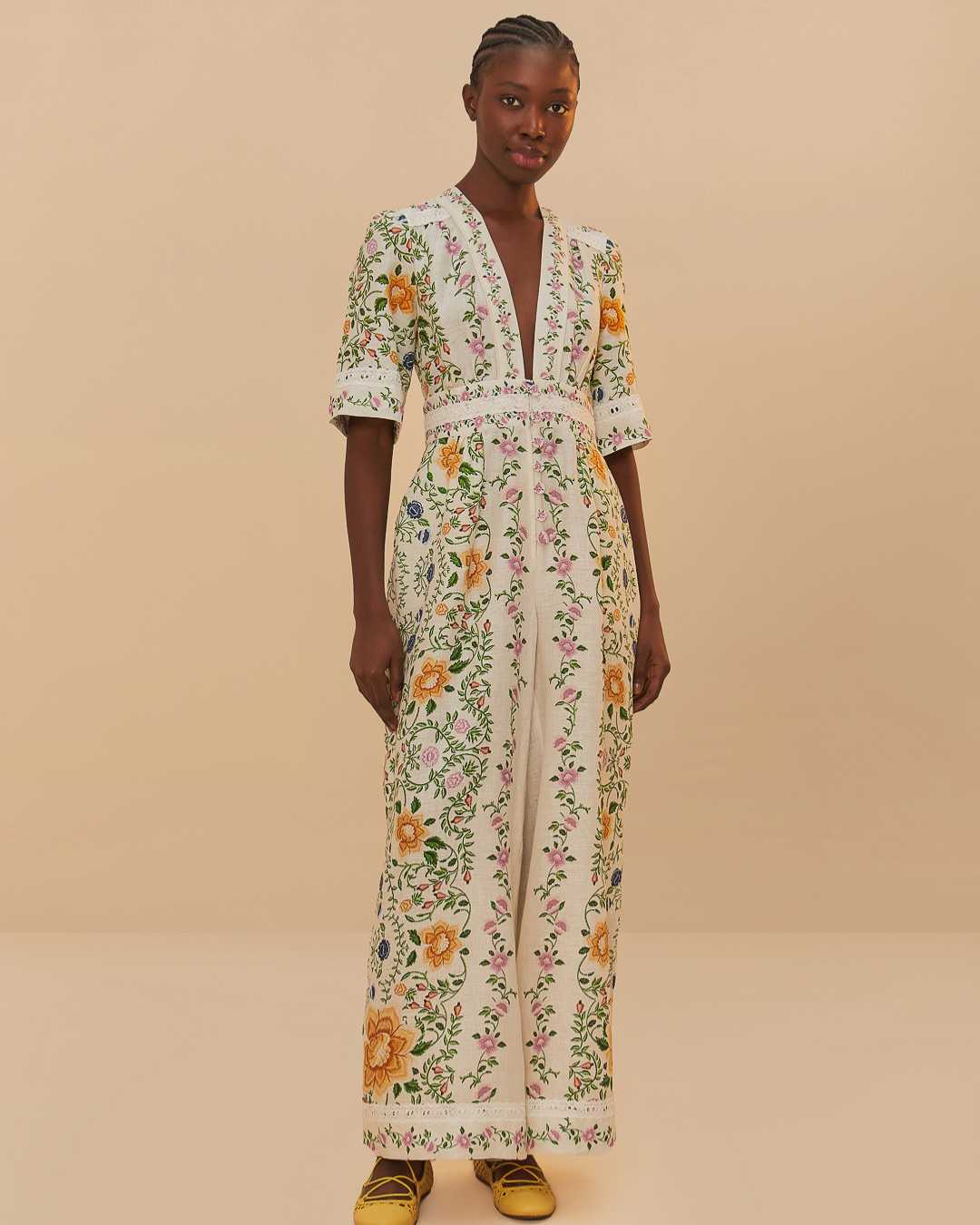 Folk Floral Off White Jumpsuit by Farm RIO