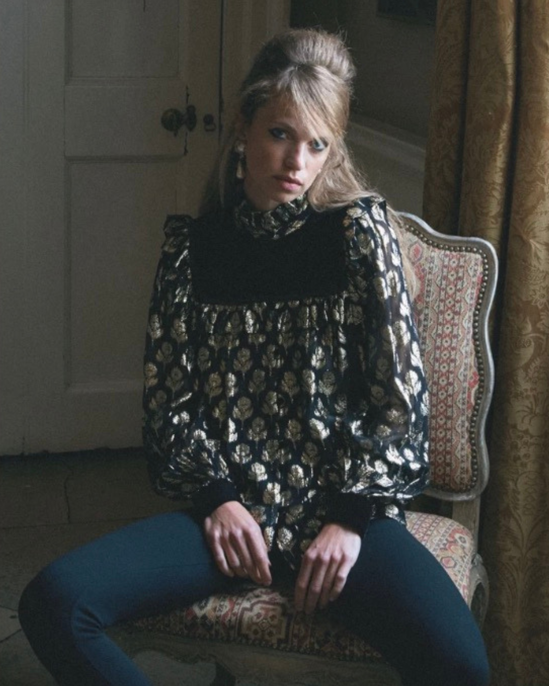 Star Blouse in Black & Gold by Queens of Archive