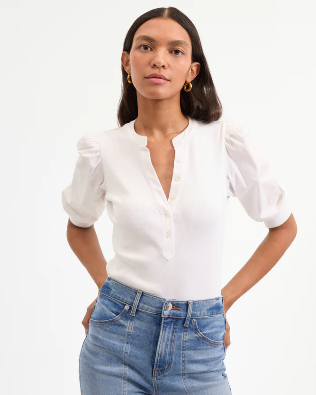 Coralee Puff Sleeve Tee in White by Veronica Beard