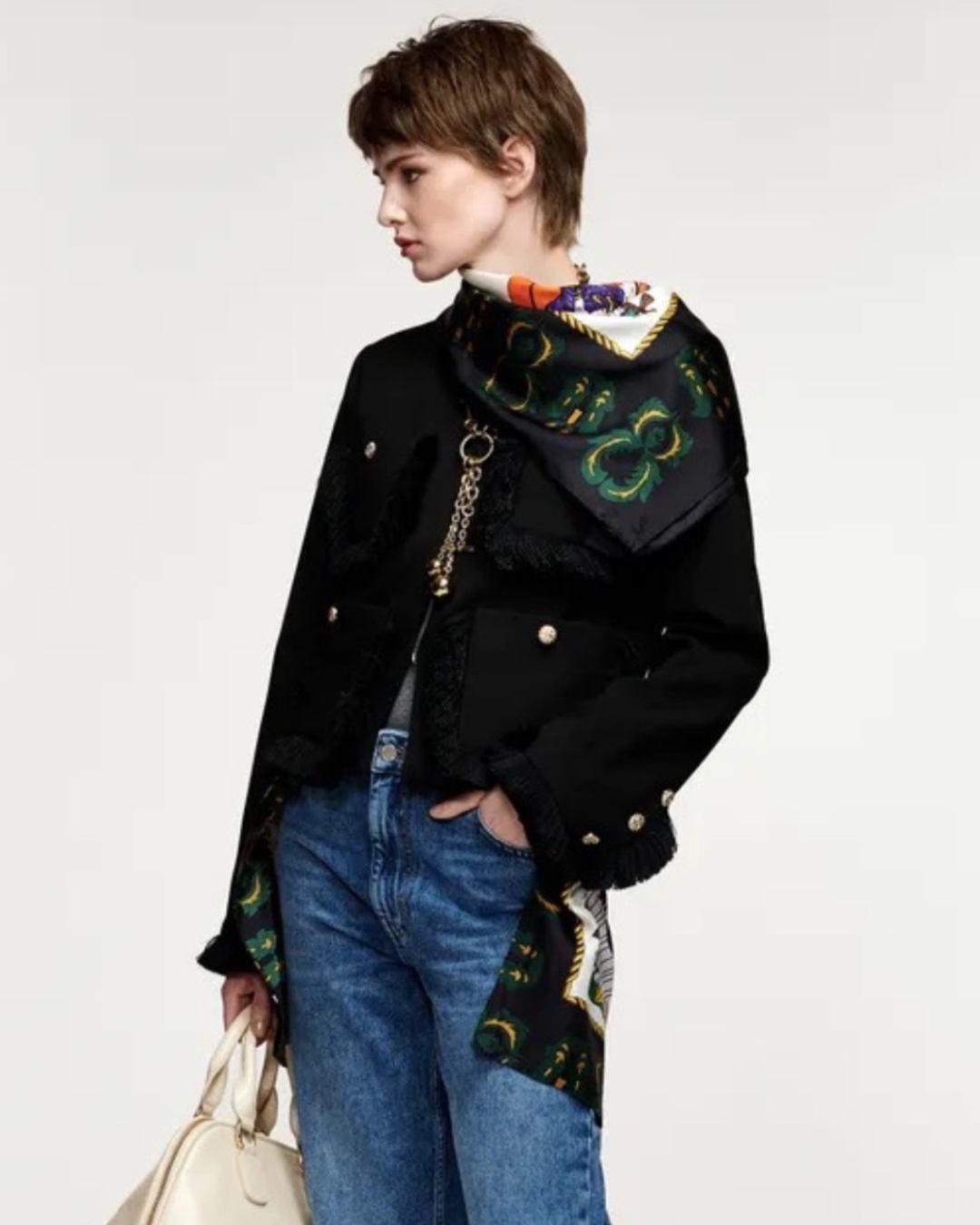 Kontact Printed Scarf in Black by Essentiel Antwerp