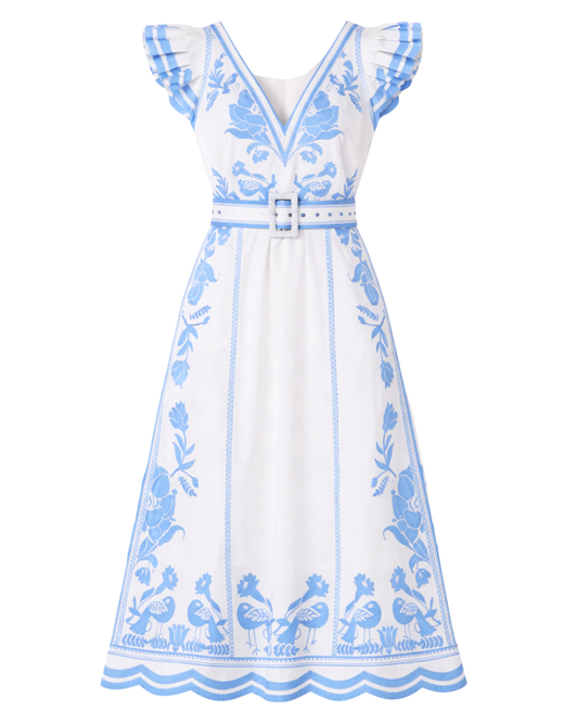 Valmira Dress in White & Blue by Scarlett Poppies