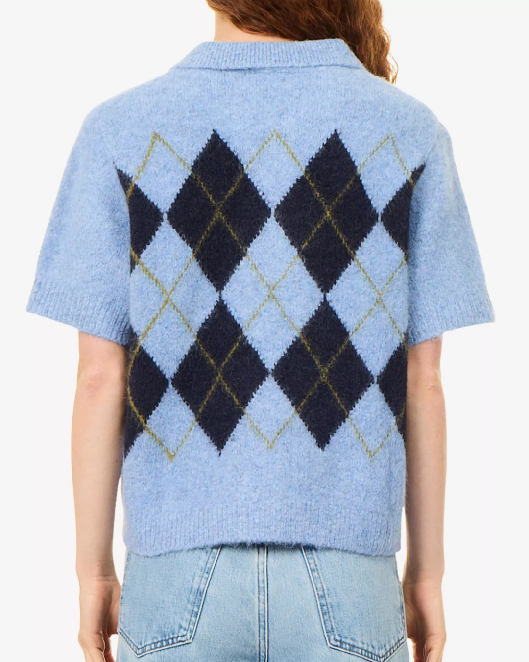 Kelly Short Sleeve Knit Cardigan in Argyle Blue by Rails