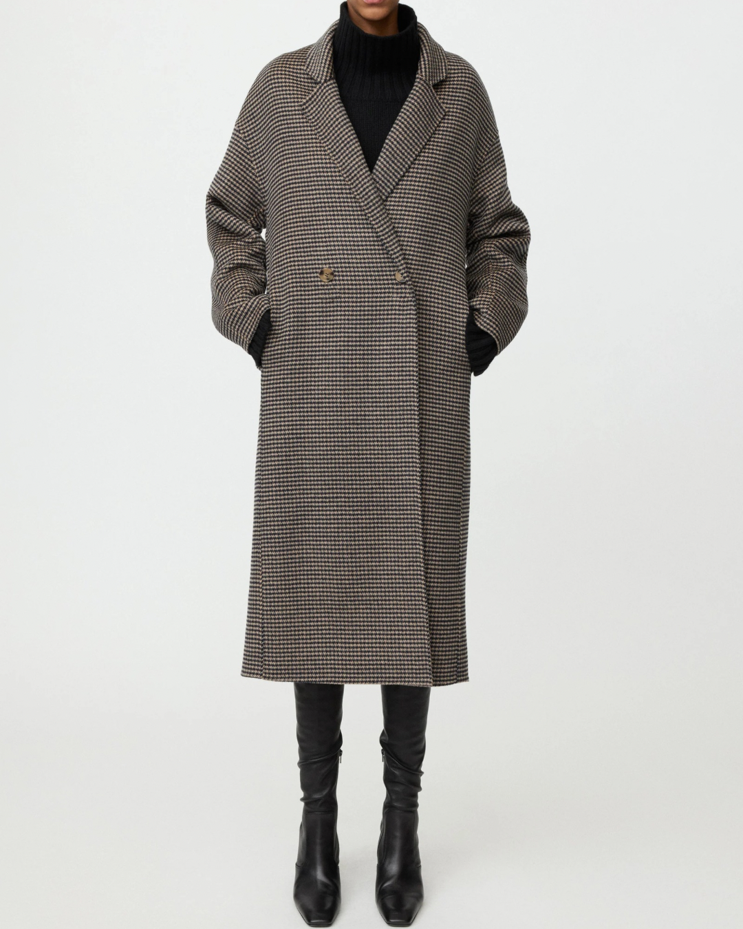 Oversized Houndstooth Coat in Black & Beige by Soft Goat