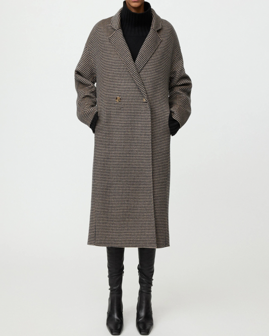 Oversized Houndstooth Coat in Black & Beige by Soft Goat