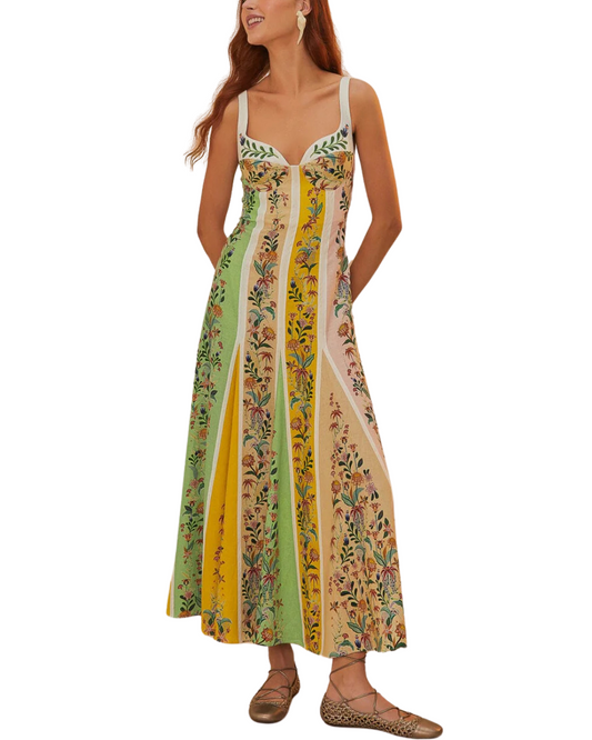 Multicolor Delicate Floral Stripes Lenzing™ Ecovero™ Euroflax™ Maxi Dress by FARM RIO