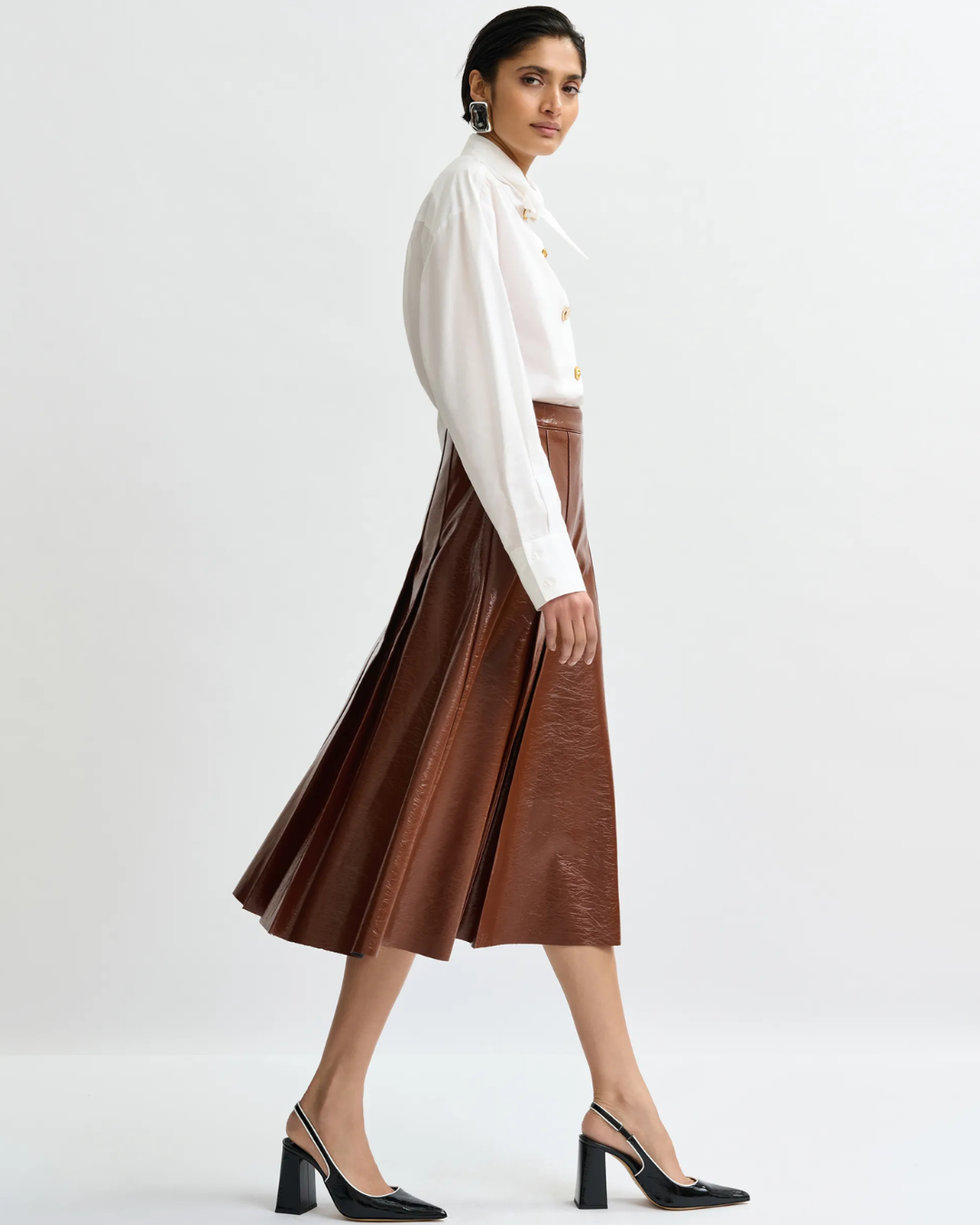 Jib Faux Leather Skirt in Chocolate Mousse by Essentiel Antwerp