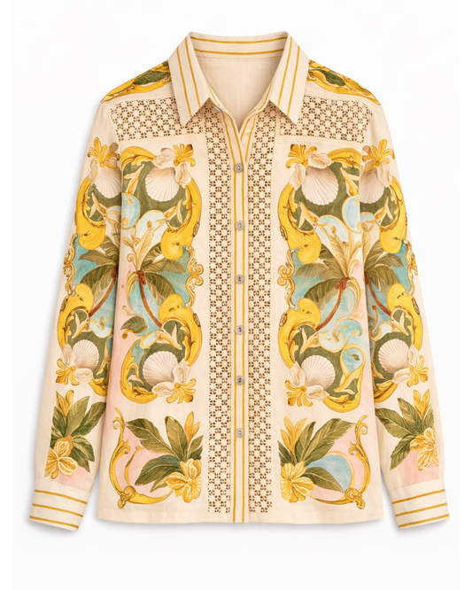 Royal Sea Crochet Detail Shirt by FARM Rio