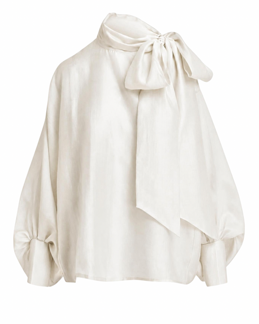 Karismatic Pussy Bow Tie Top in Off White by Essentiel Antwerp