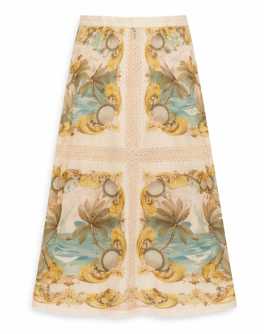 Royal Sea Multicolor Crochet Detail Midi Skirt by FARM Rio