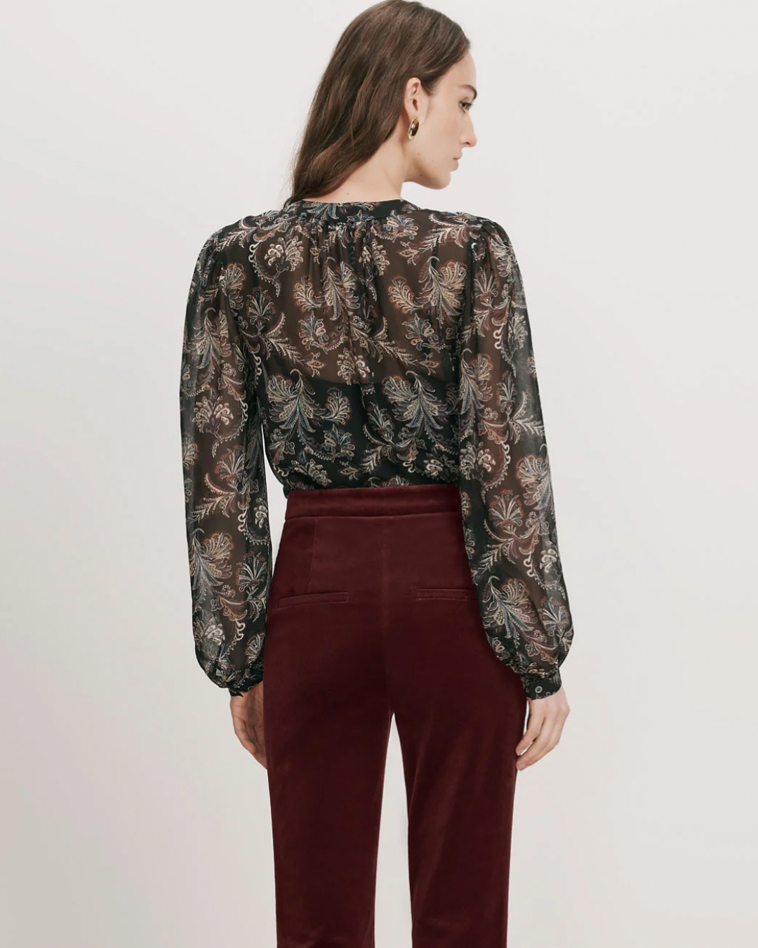 Ashlynn Silk Blouse in Black Paisley by Veronica Beard