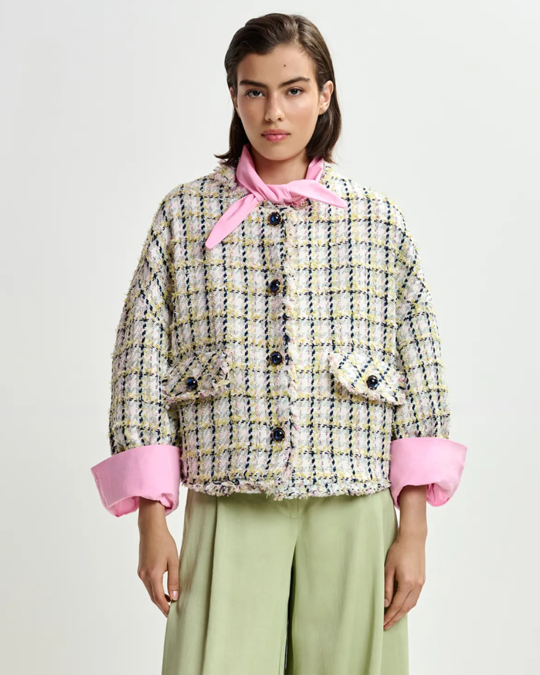 Jayden Boxy Cropped Jacket in Basil Smash by Essentiel Antwerp