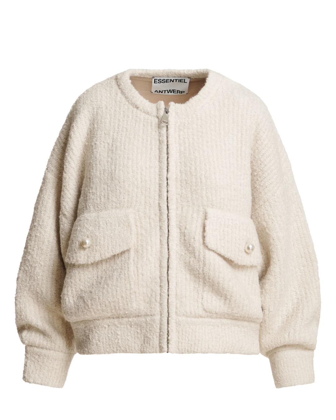 Kanada Bouclé Bomber Jacket in Cream by Essentiel Antwerp