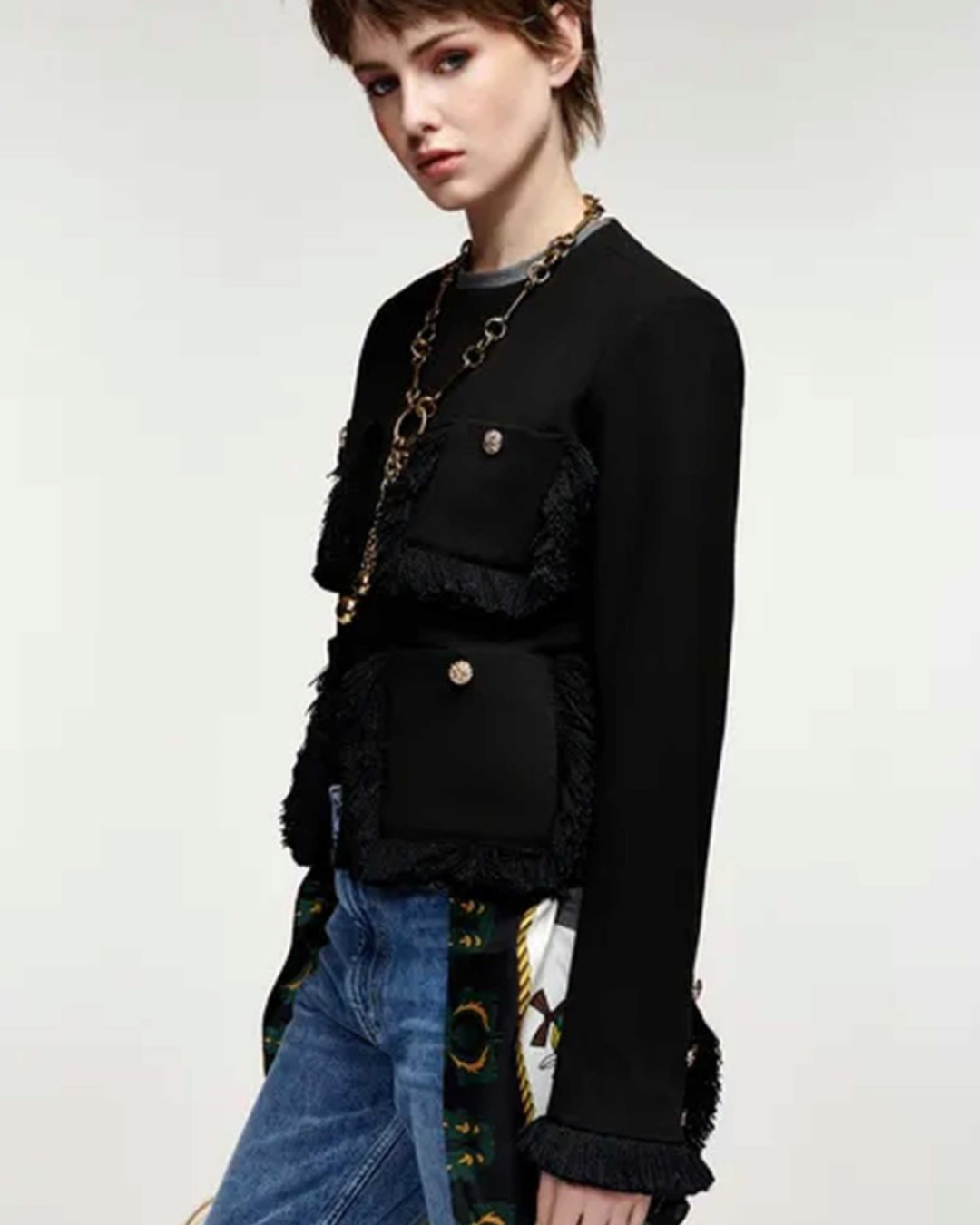Kinetic Fringed Jacket in Black by Essentiel Antwerp