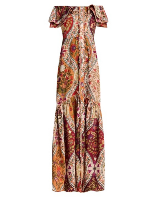 Romantic Nature Off Shoulder Ruffle Midi Dress by Farm Rio