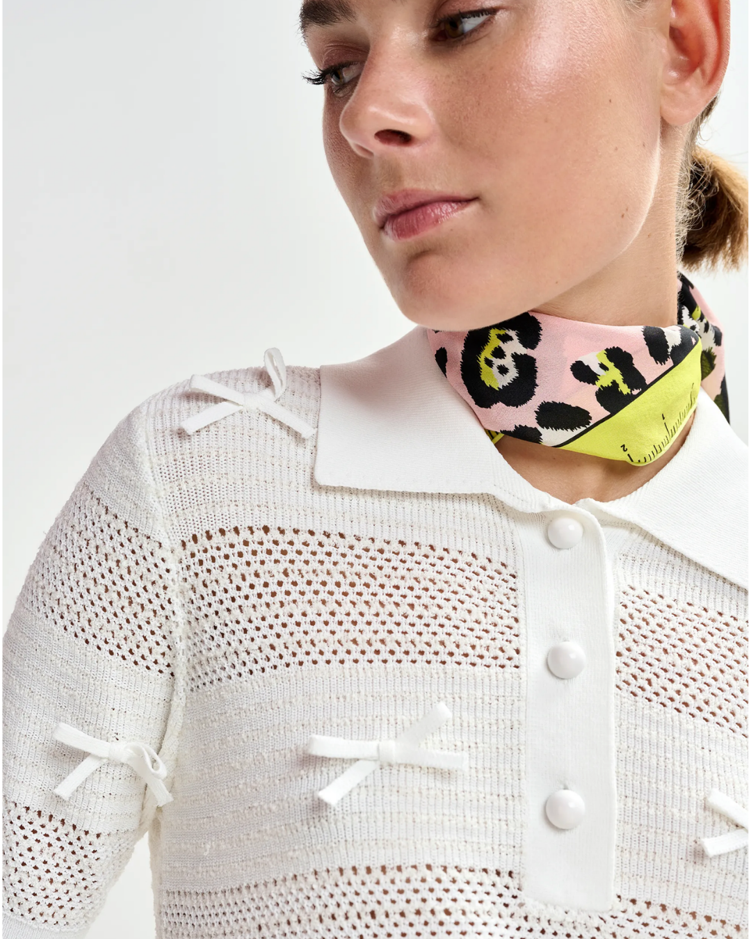 Jarts Knit Polo with Bows in Off White by Essentiel Antwerp